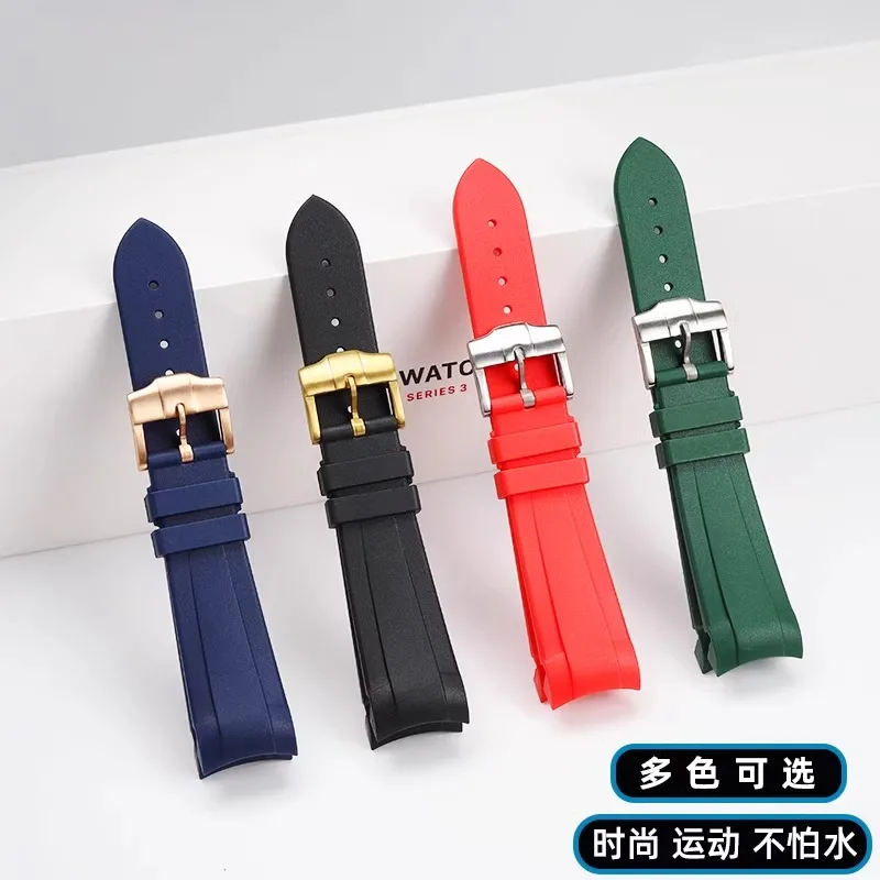 Pulseira de relógio de borracha com extremidade curvada para tudor leme biwan bronze pequena flor de cobre pulseira de relógio à prova d'água 22mm