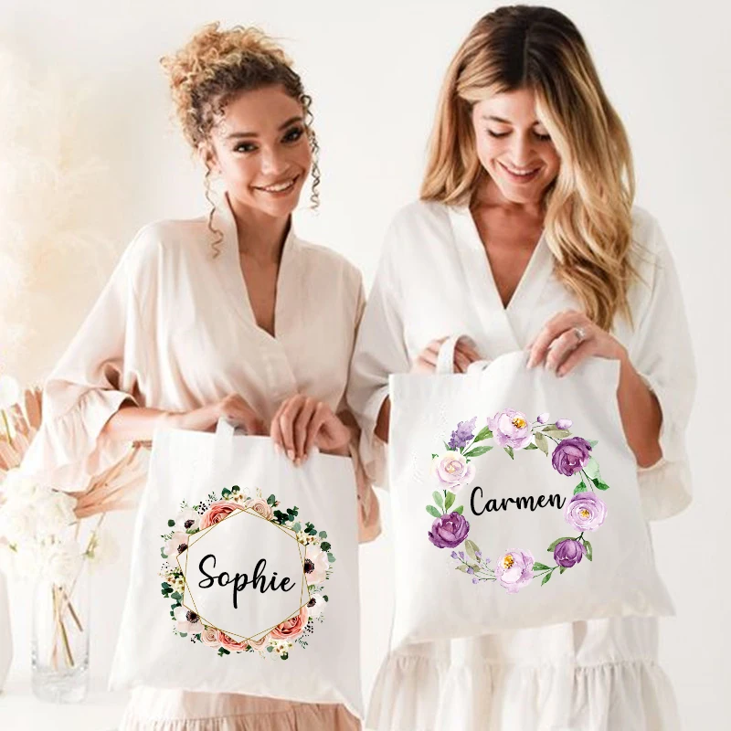 Personalized Bridesmaid Bags Wreath with Name Tote Bag Wedding  Bridal Bachelorette Party Shoulder Bag Custom Pouch Gift for Her