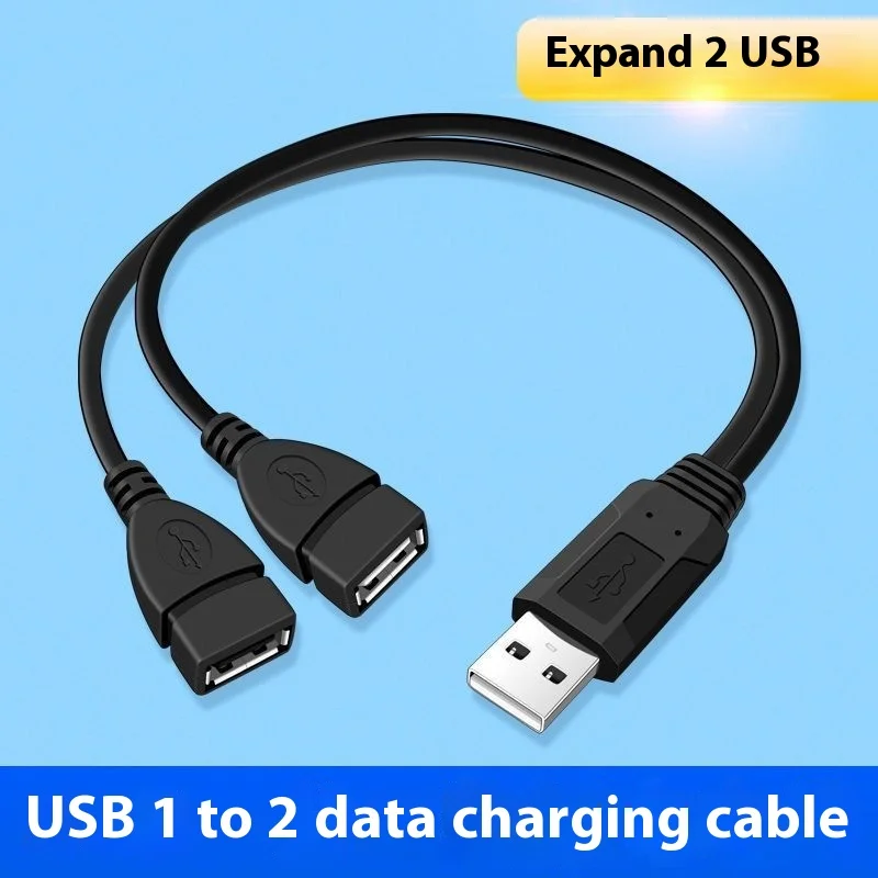 1 enchufe macho a 2 enchufes hembra USB 2,0 línea de extensión Cable de datos adaptador de corriente convertidor divisor Cable USB 2,0 15/30cm