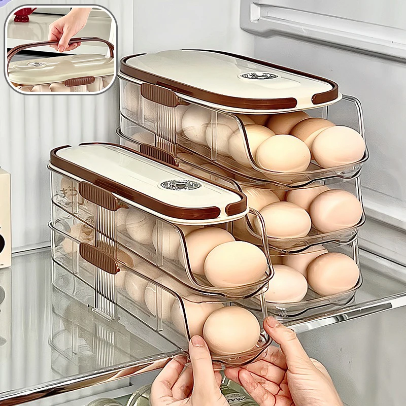 

Multi Tier Refrigerator Egg Organizer Auto Slide Rolling Dispenser for Side Door Storage Large Capacity BPA Free Kitchen Box