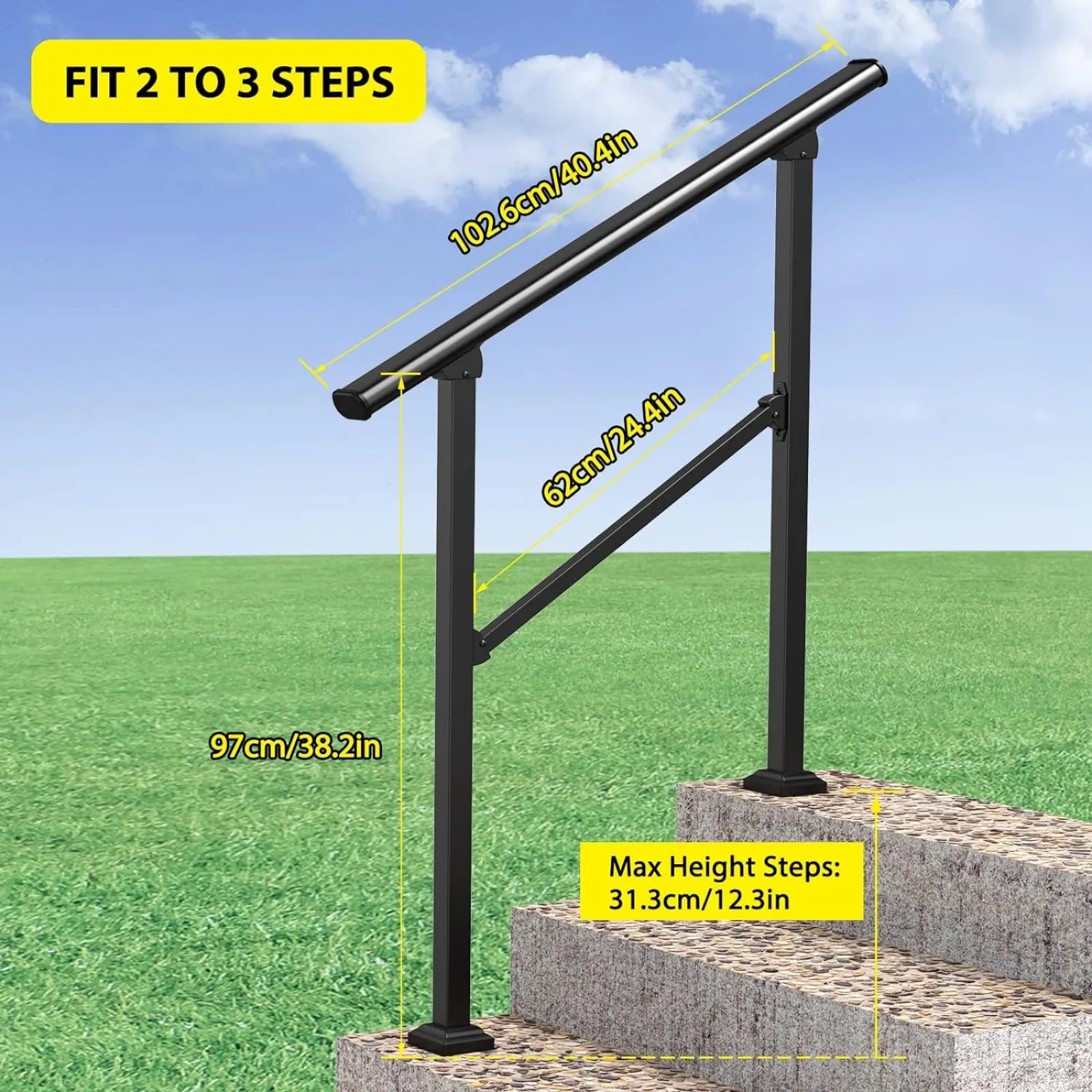 Corrimãos Signstek para etapas ao ar livre, 3 Step Corrimão, Outdoor Stair Trilhos, Fit 2 ou 3 Passos