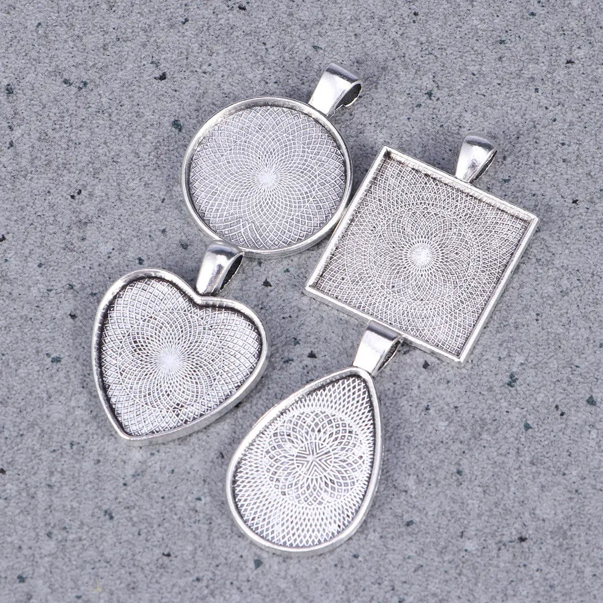 

24 Sets Gemstone Tray DIY Pendant Base Bronze Alloy Metal Stamping Blanks for Jewelry Making Craft Supplies Time Tray