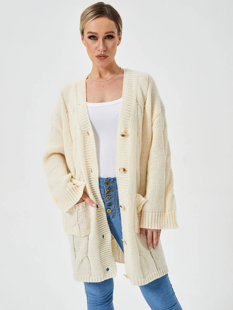 Long Cardigan for Women 2024 Winter Clothes Knitted Fluffy Long Sleeve Sweater Coat korean Style Warm Cardigan Oversized