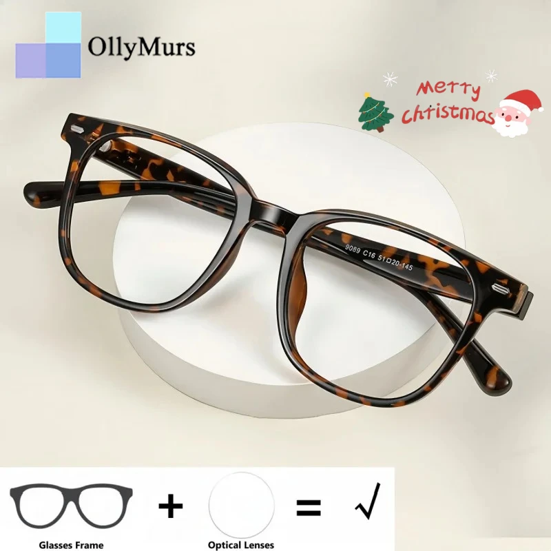 

OLLYMURS Tortoise Fashion Prescriptions Optical Eyeglasses Men Women Blue Light Blocking Reading Glasses TR90 Square Glasses