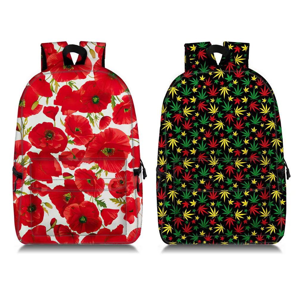 Fashion Red Poppy Flower Print Backpack Women Outdoor Shoulder Bags for Travel Men Canvas Laptop Backpacks Student School Bags