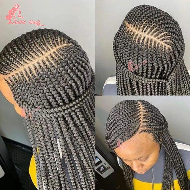 Synthetic Long Side Part Braided Wigs Full Lace Front Wig For Black Women 36Inch Knotless Box Cornrows Braids Faux Locs Lace Wig