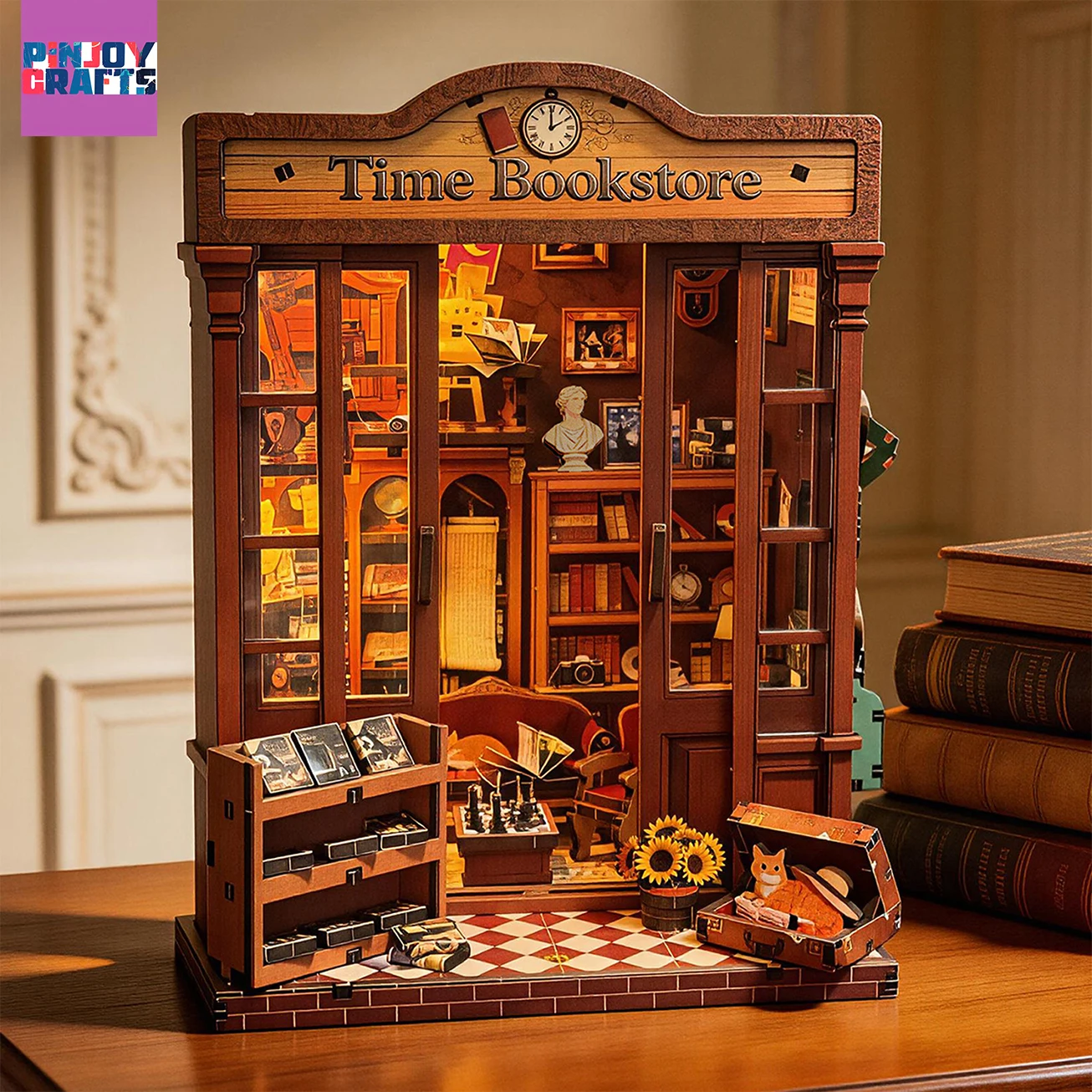 Wooden Time Library DIY Model Kit, Bookshelf Decor 3D Puzzle, Fun Stress Relief Project for Adults and Teens, Craft Kit