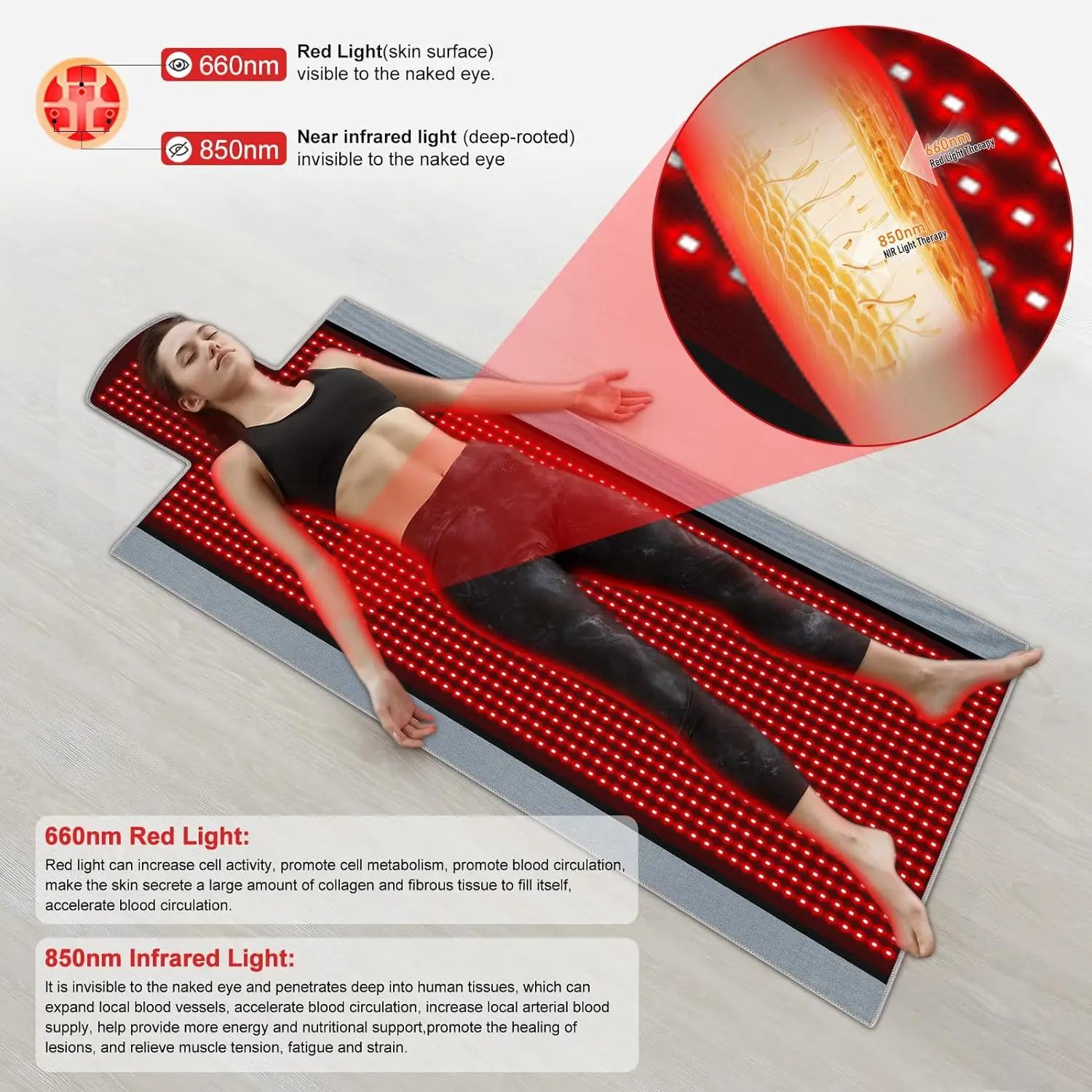 Red light therapy pad for slimming, beauty, fatigue reduction, home use infrared therapy blanket, LED heating pad