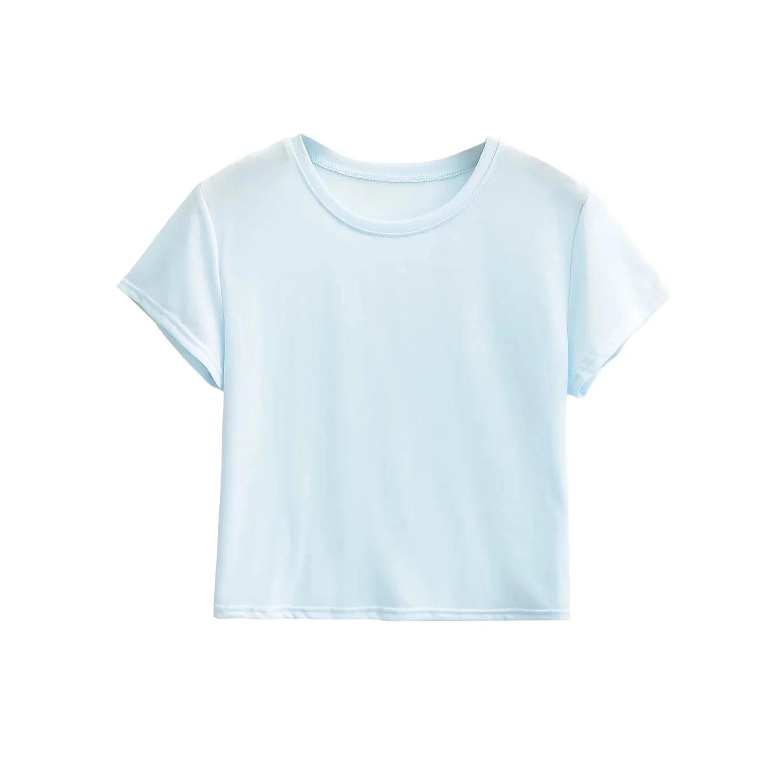 Damska koszulka bazowa Slim Fit z okrągłym dekoltem, oddychająca, wygodna, z wysokim stanem, idealna na lato - nowość.