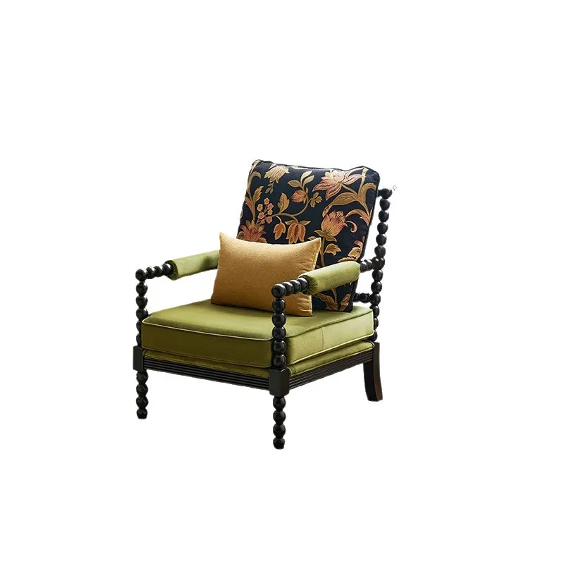 

French retro pearl chair premium single sofa chair American living room solid wood fabric casual tiger chair