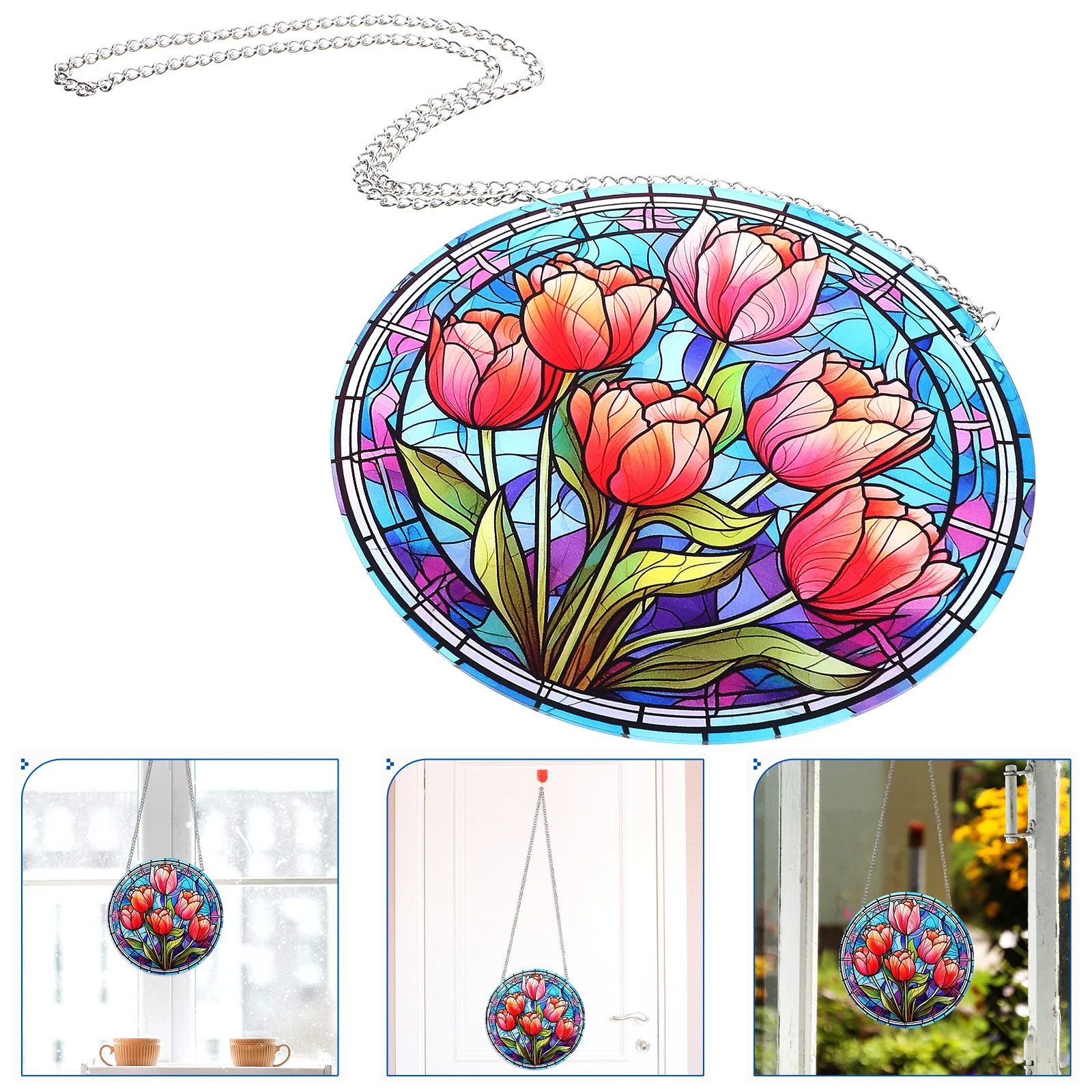 

Retro Decorative Pendant Ornament Acrylic Iron Window Wall Decor For Home Garden Party Stained Pendant Decoration