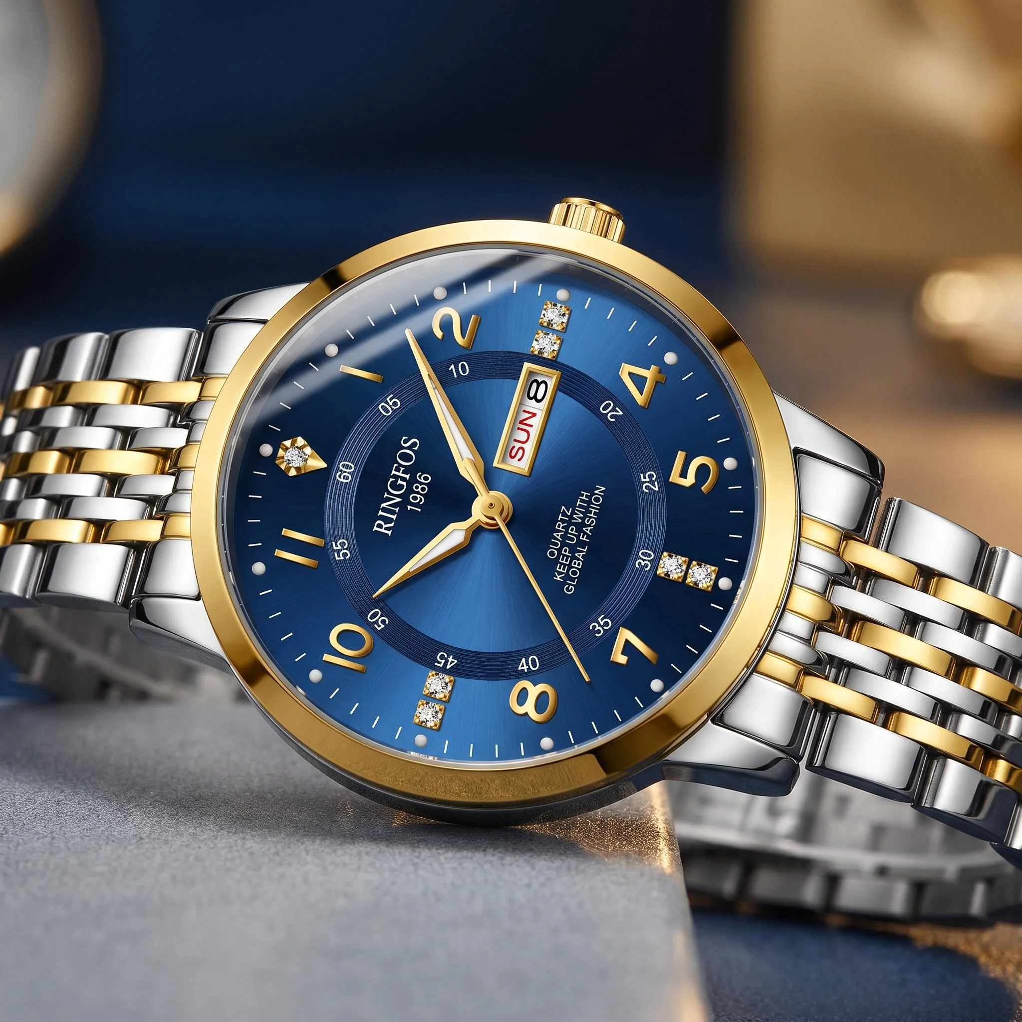 Women's quartz watch with an elegant blue sub-dial and a high-quality stainless steel bracelet—a gift every girl will love.