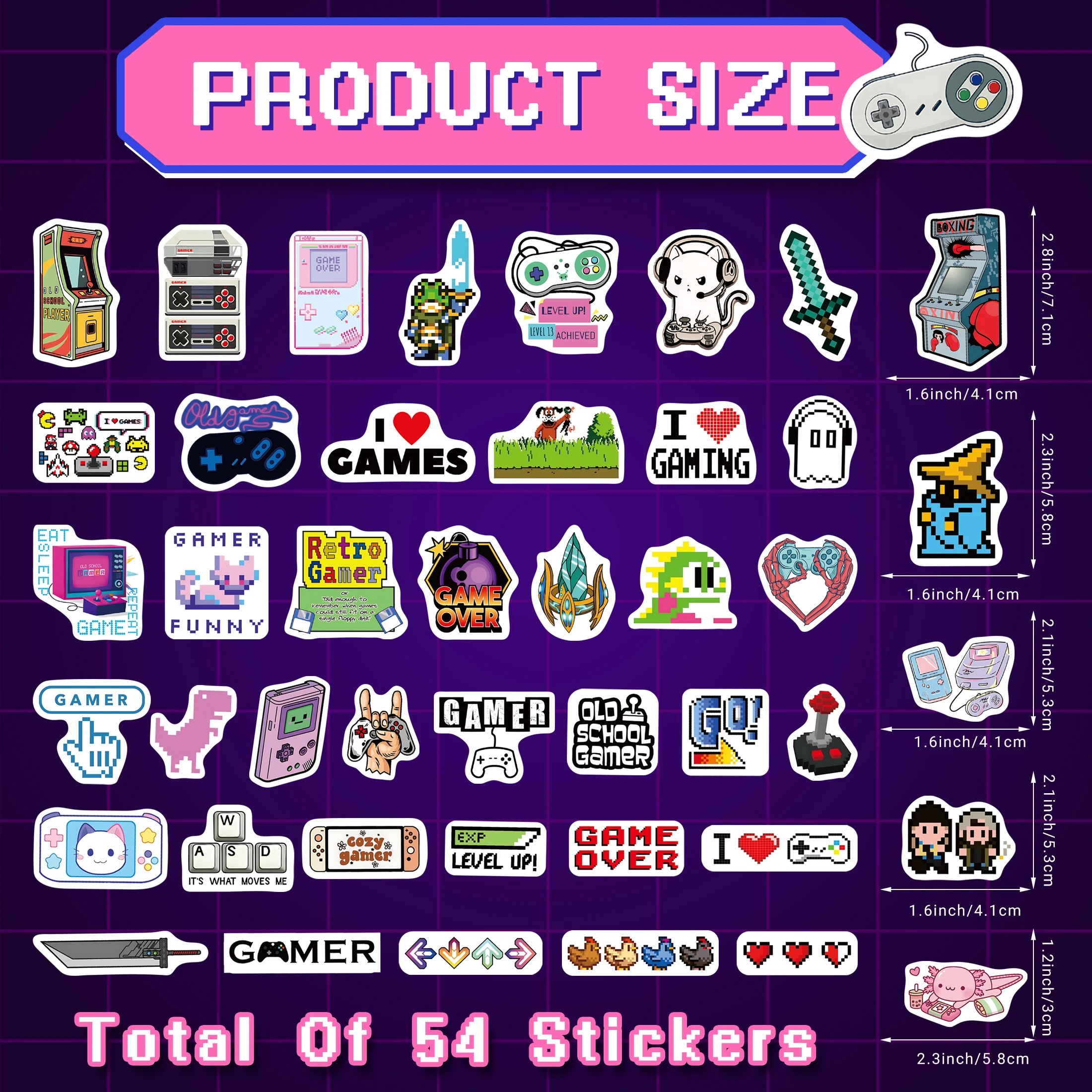 54pcs Glow in The Dark Video Game Stickers, Pack Boys Water Bottle Stickers Vinyl Stickers For Teen Boys Waterproof Stickers