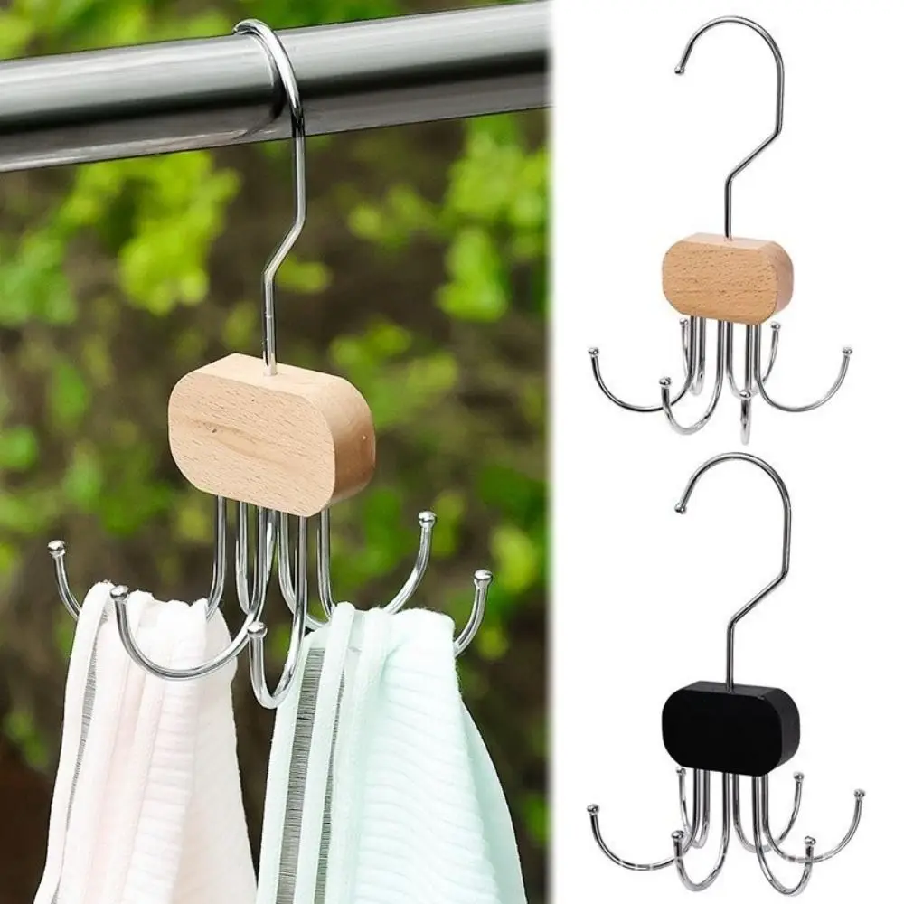 

Multipurpose 6 Claws Clothes Hook Rotatable Wooden Belt Hooks Underwear Tie Hanging Hooks Household