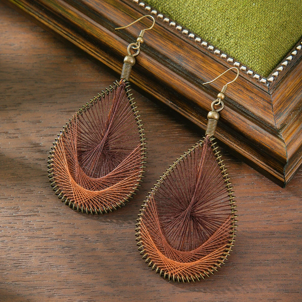 مجموعة أقراط بوهو كلاسيكية مصنوعة يدويًا، أقراط مطرزة على شكل دمعة دائرية هندسية مثالية للحفلات والارتداء اليومي والتنقل في العطلات