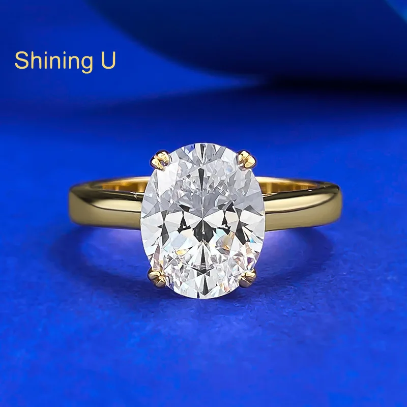 

Shining U S925 Silver 8*10mm 4CT Oval Gems Ring for Women Fine Jewelry Engagement