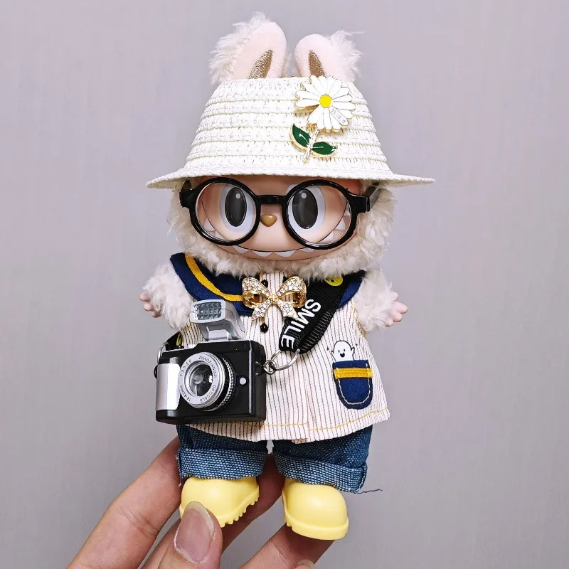 

Модная одежда для куклы Labubu, кукольное платье 17 см, соломенная шляпа, комплект обуви, модная милая кукольная одежда, аксессуары