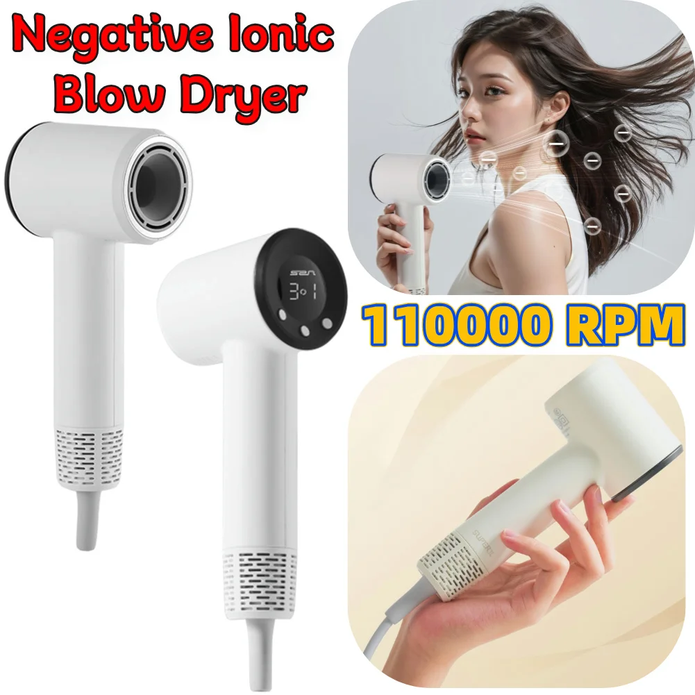 Negative Ionic Blow Dryer Fast Drying Hair Dryer 110000 RPM Brushless Motor High Speed Low Noise Thermo-Control Hair dryer