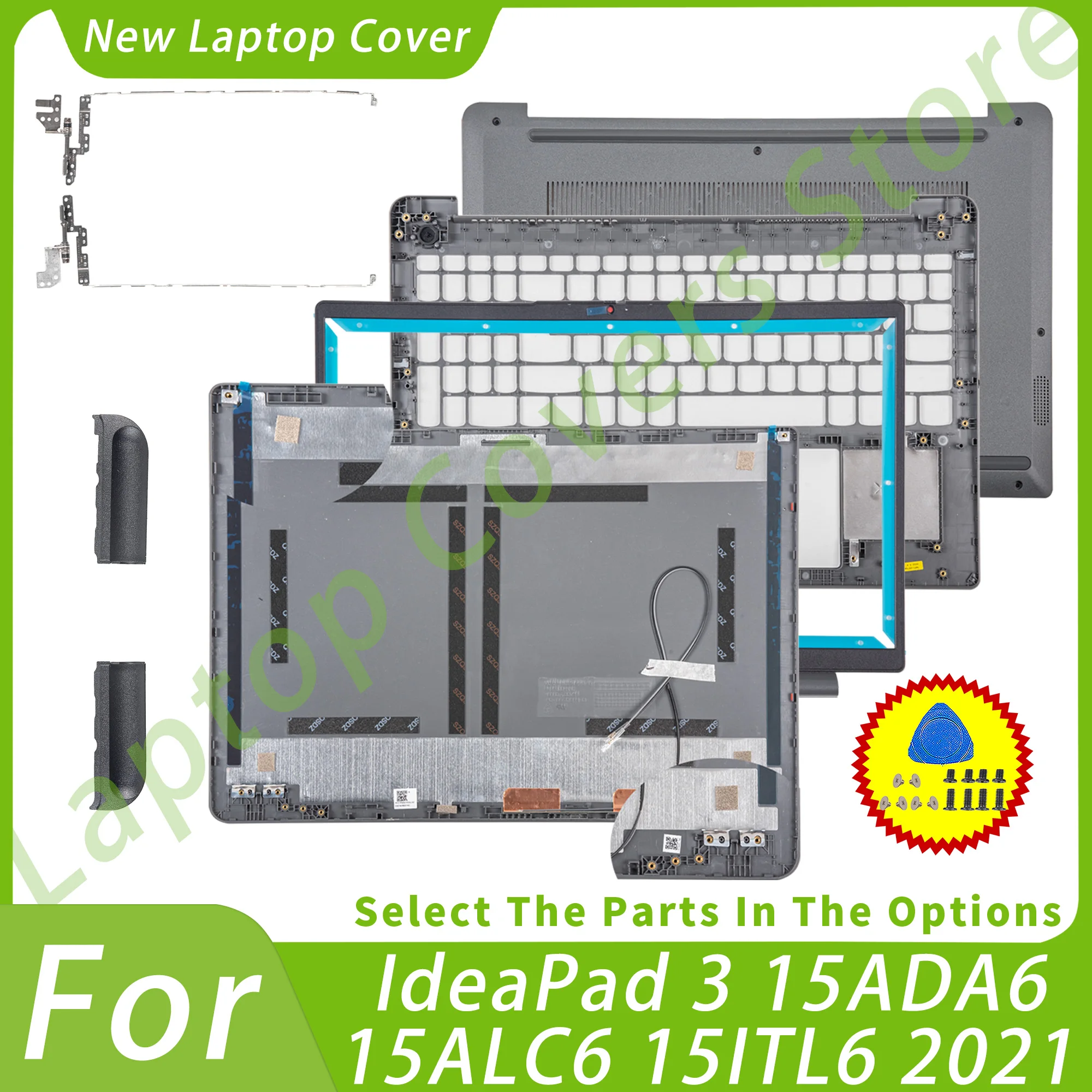 Nowe etui do Ideapad 3 15ALC6 15ADA6 3-15ITL6 2021 Tylna pokrywa Ramka Palmrest Dolna obudowa Części touchpada Plastikowa wymiana 15.6