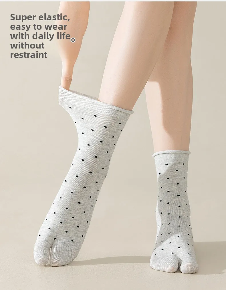Polka Dot Tabi Zehensocken Damen Baumwolle Einfarbig Japanische Kimono Flip-Flop-Sandalen Split-Socken Mittel Schwarz Weiß Zwei-Zehen-Socken Finger – Detail 7