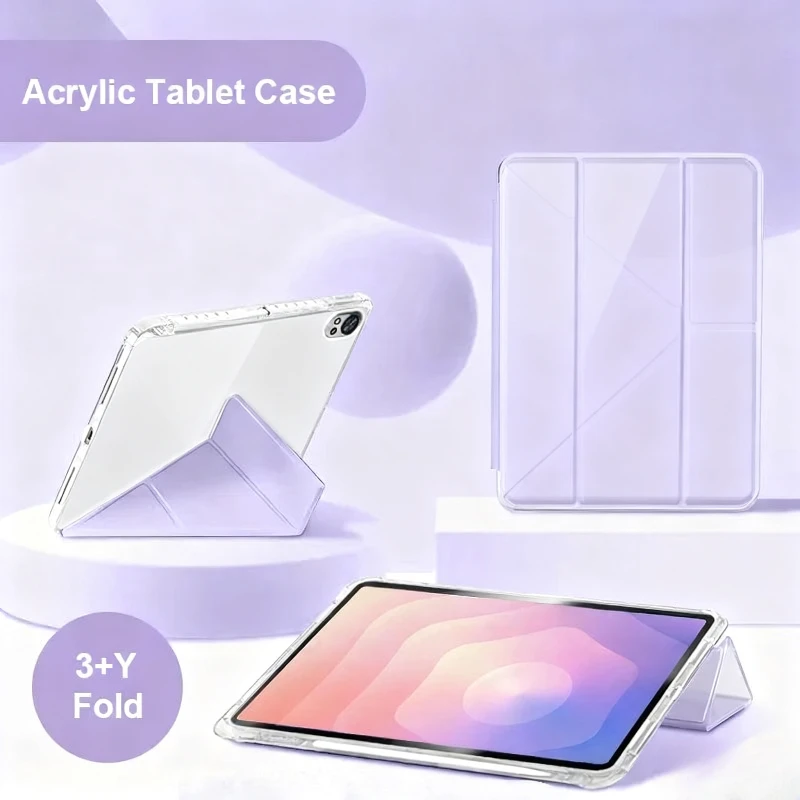 

Чехол для Samsung Tab S11 с держателем для карандашей Smart Folio из искусственной кожи, акриловый жесткий чехол-подставка для Galaxy Tab S11 S11 5G, чехол