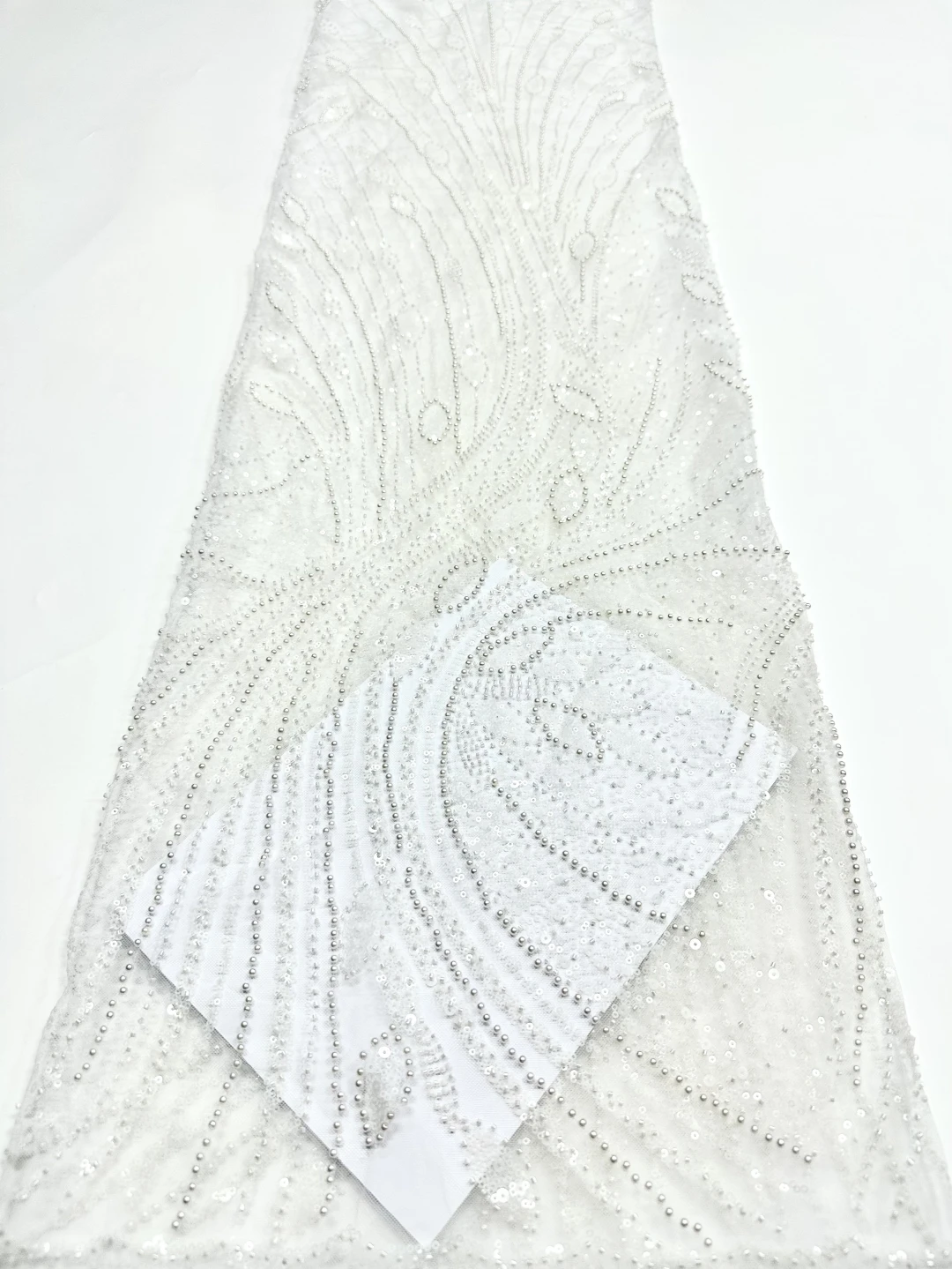 

Embroidered Sequin African Lace Heavy Craft Beading Glitter Floral French Tulle Net Fabric for Trailing Dress, 5 Yards, White