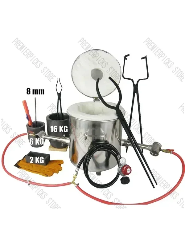 طقم فرن صهر المعادن بالغاز الكبير 16 كجم 2642 ° F/1450 ° C البروبان فورج المزدوج 2 بوتقة مسبك أدوات صب الفرن المنزلية