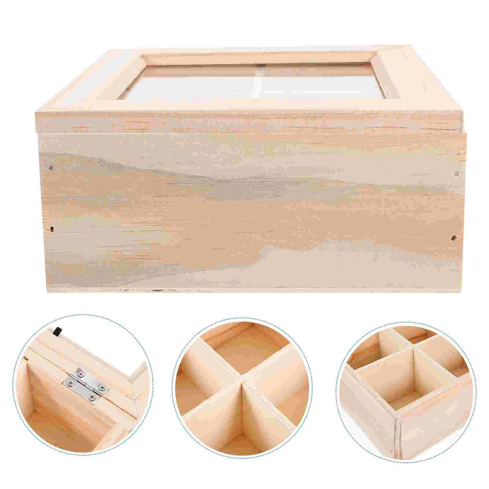 Sugar Packet Organizer Tea Bag Storage Box Home Supplies Household Wood with Clear Window Divided Boxes