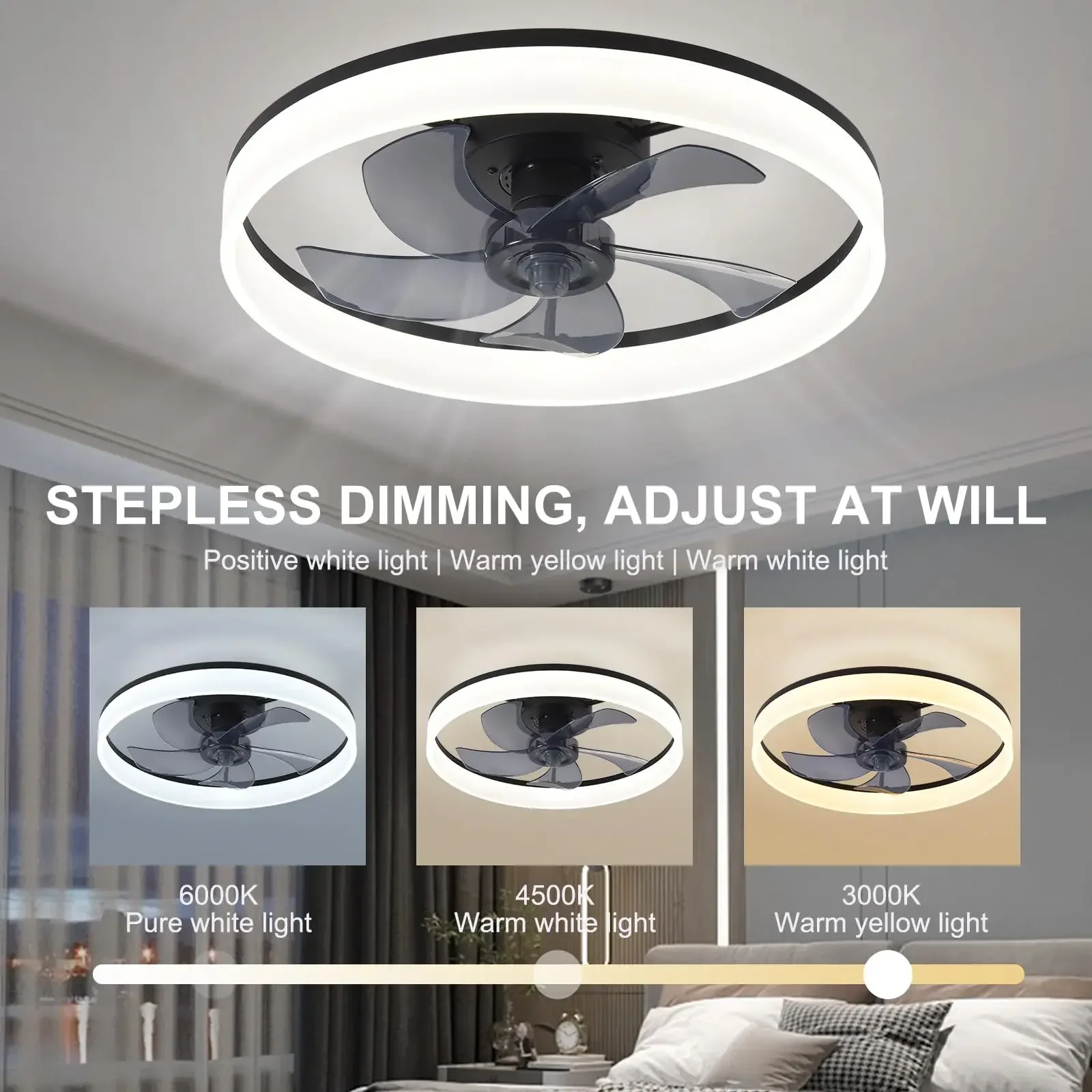 Nordic Ceiling Fan 3000K-6500K  Living Room Bedroom Ceiling Fan With Light Corridor Dimmable Remote Control LED Fan Lamps