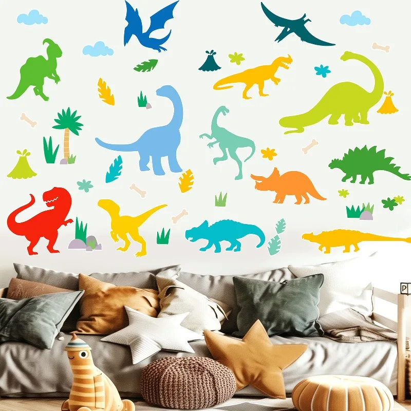 Dinosaur wall sticker cute cartoon glass door self-adhesive sticker kindergarten party background children's room decoration view 4