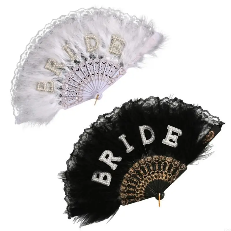Cordón decorativo, abanico plumas para novia, encaje ligero, accesorios fotografía esenciales para fiesta boda,