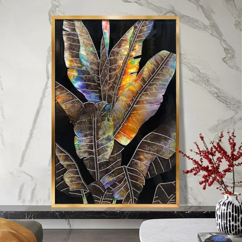 Handmade enamel decorative painting framed living room entrance hanging painting light luxury inlay