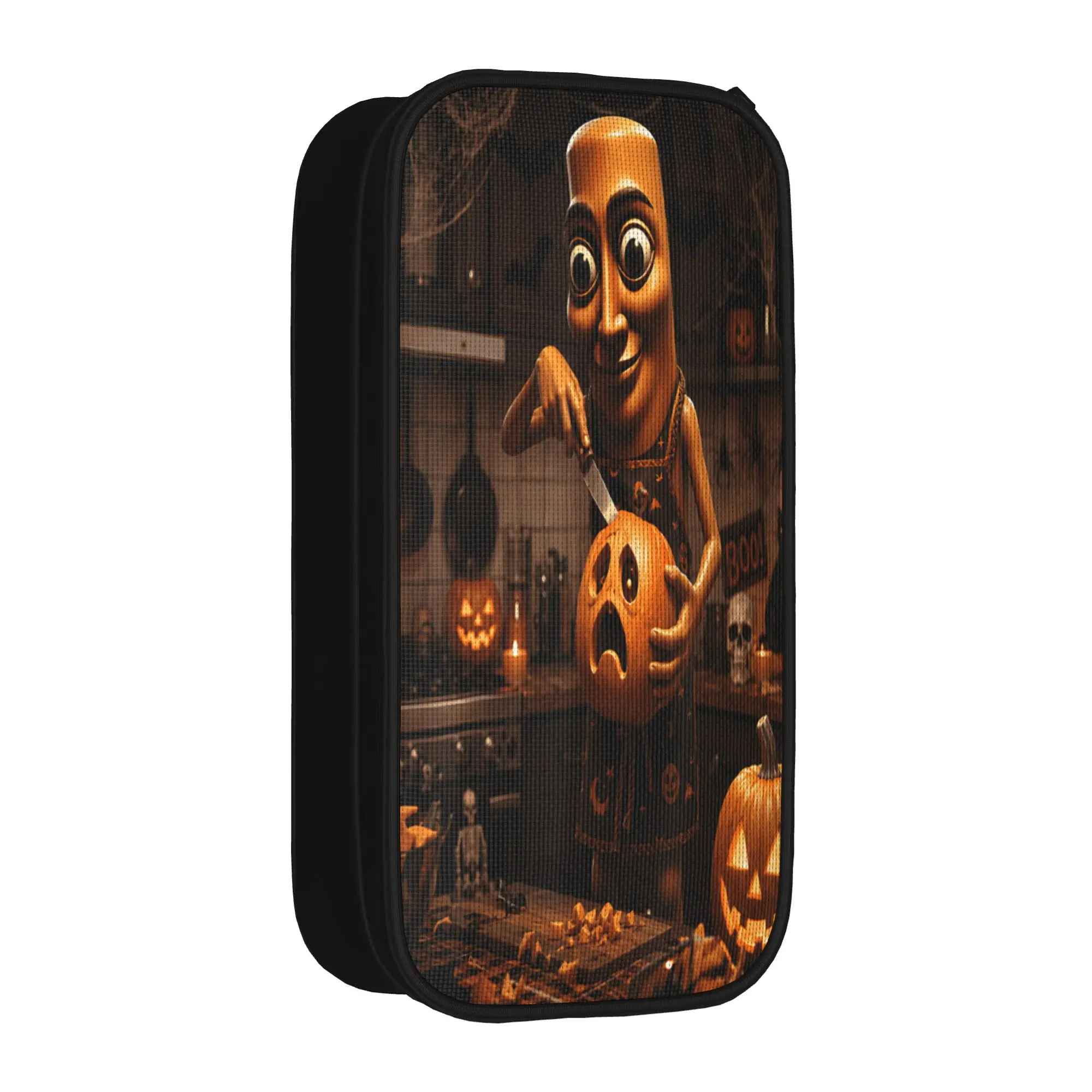 Meme Tung Sahur Carving Spooky Pumpkin Halloween Scary Night Pencil Case Portable Pen Box Boy Vintage School Pencil Cases
