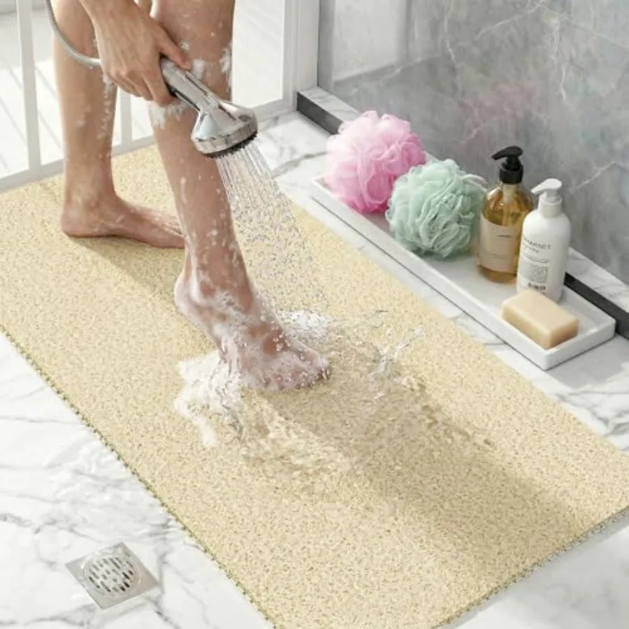 

Shower Non Slip Mat, Loofah Bath Mat for Tub and Bathroom Floor, Quick Drying Loofah Bath Mats for Shower with Drain, Soft Text
