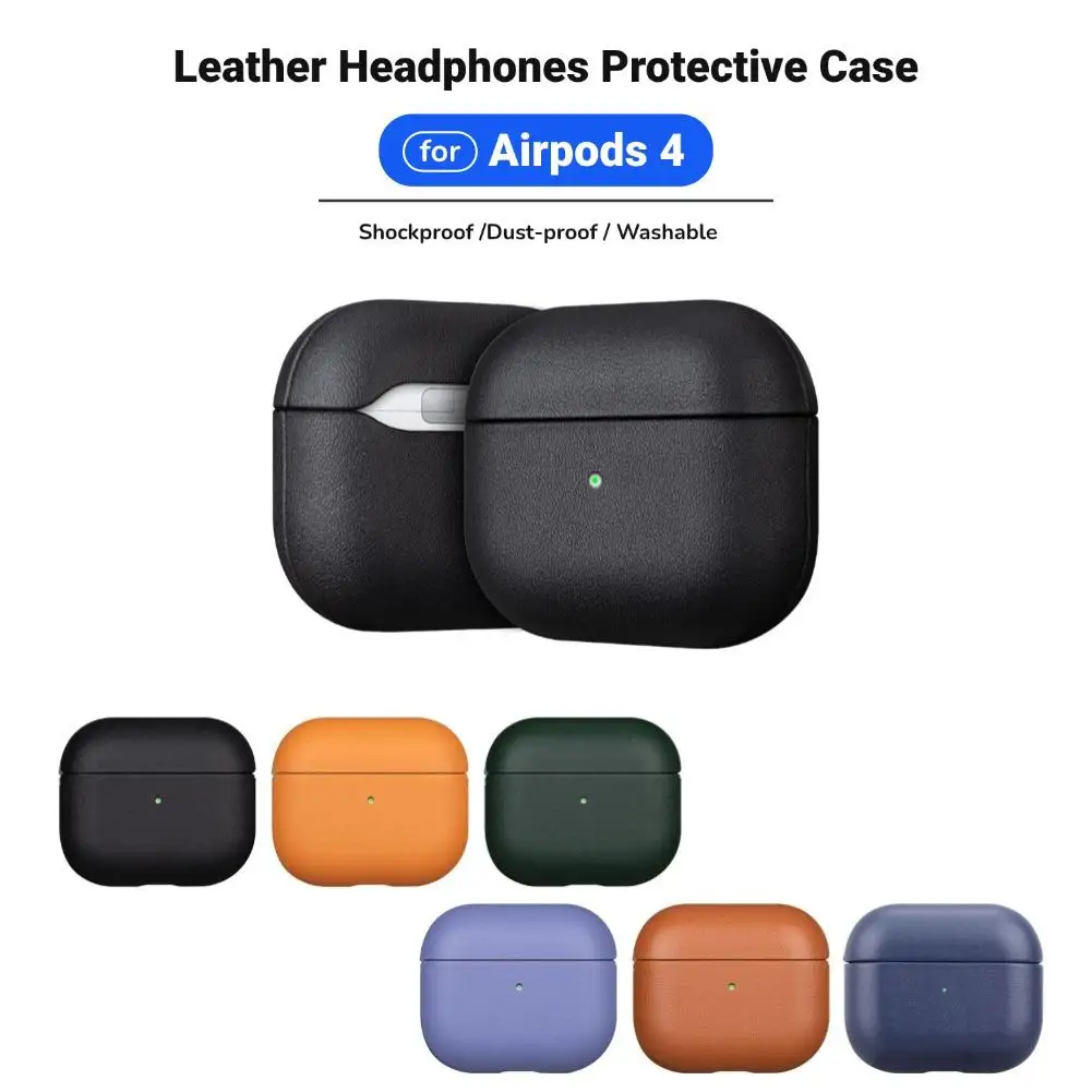 Leather Case For AirPods 4 Full Grain Cowhide Earphone Cover Anti Drop Protective Sleeve Headphones Protective Case