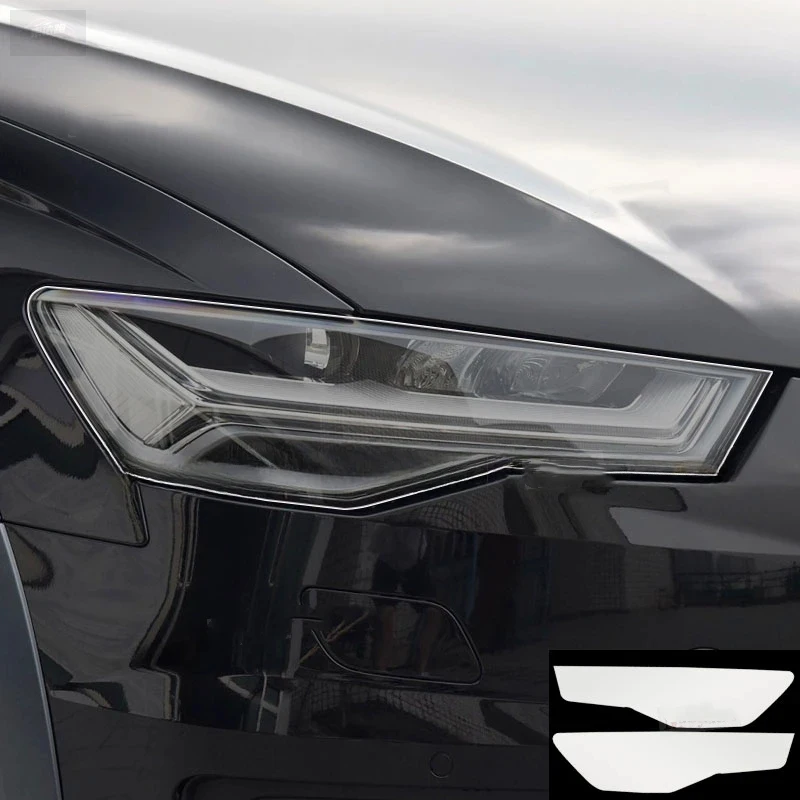 

For Audi A6 C7 2012-2018 2 Pcs Car Headlight Protective Film Headlamp Restoration Transparent Black TPU Sticker Accessories