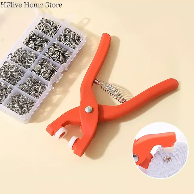 100sets Metal Snaps Buttons with Fastener Pliers Press Tool Kit Press Studs Bouton Pression Fasteners for Installing Clothes Bag