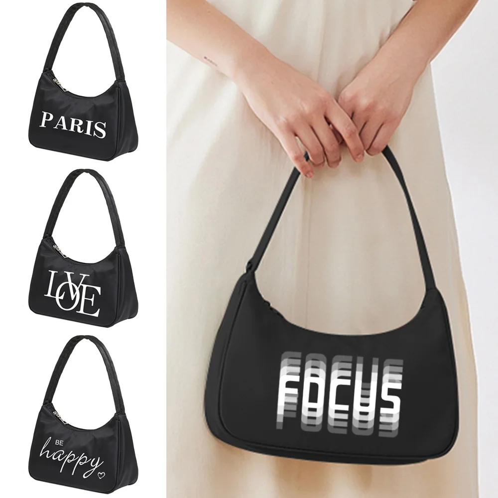 Women Premium Underarm Bags Fashion Casual Clutches Shoulder Bag Handbag Retro Female Cosmetic Bag All-match Text Print