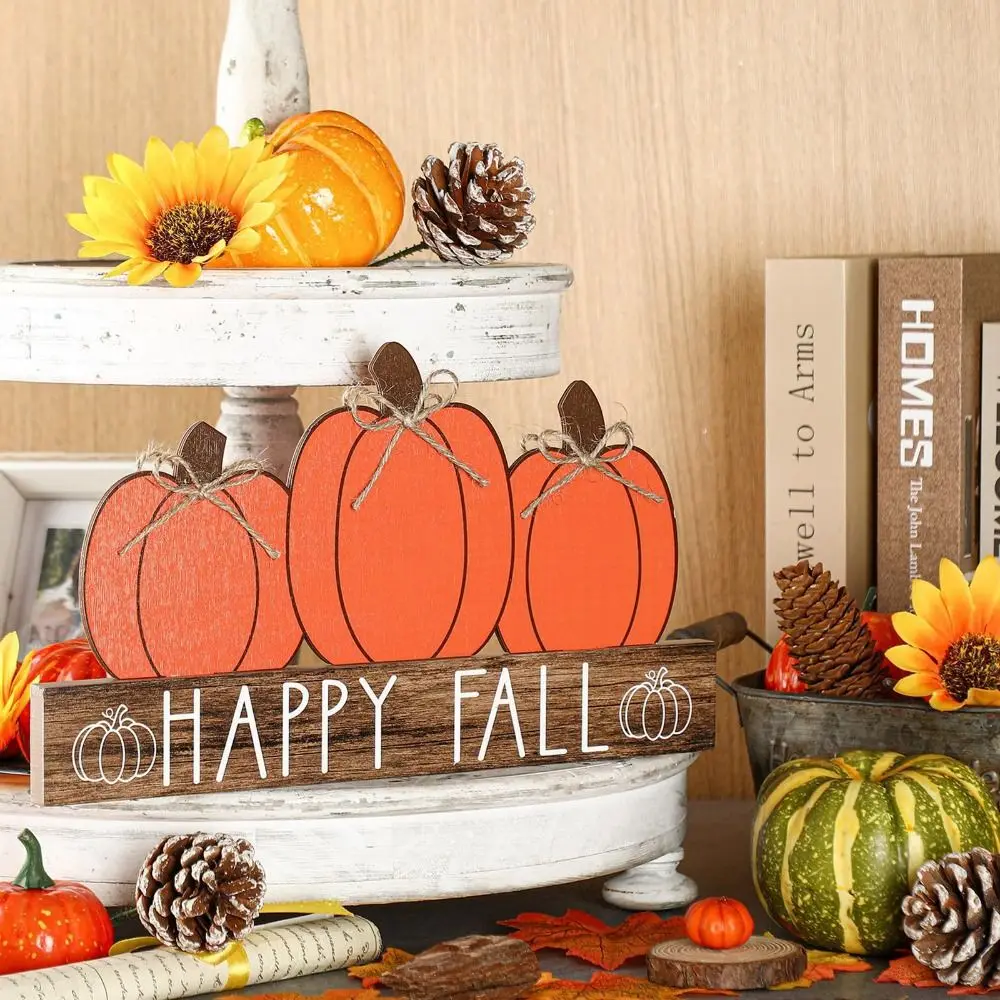 Wooden Fall Pumpkin Table Decor Cute Decorative Pumpkin Table Sign Funny Halloween Desk Decoration Living Room