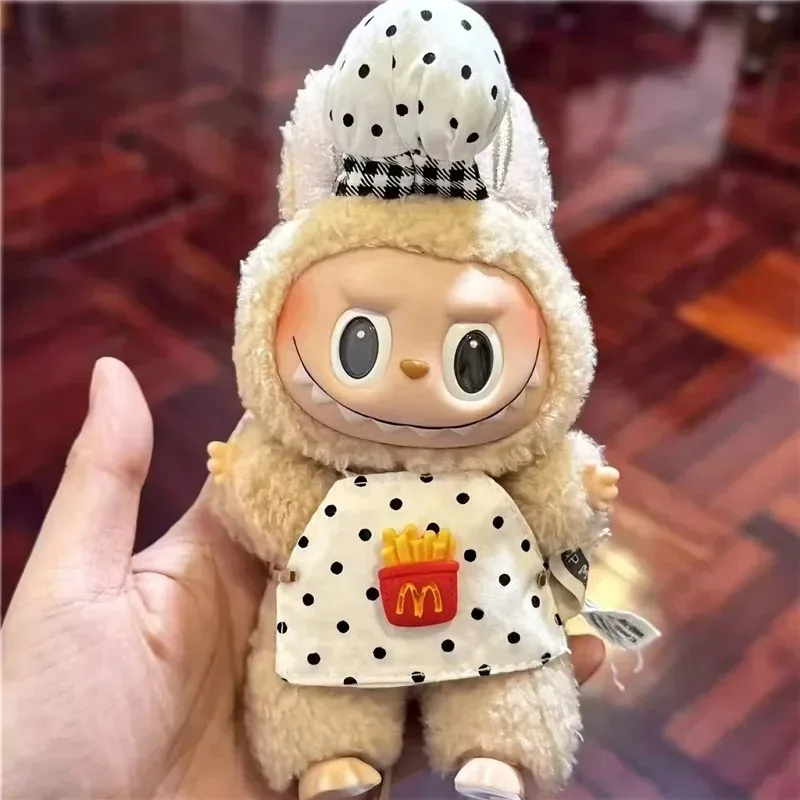 15 17 سنتيمتر ل Labubu دمية HelloKitty مريلة مطبخ قبعة العمل الزي الملابس الوجبات السريعة المقلية م الطبخ عمال الملابس والاكسسوارات