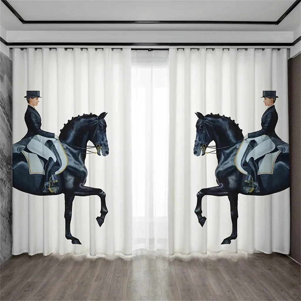 3D Printed Luxury Home Decor Animal Horse Pattern Sunshade Curtains 2 Panel Children's Bedroom Living Room Window Decor Curtain