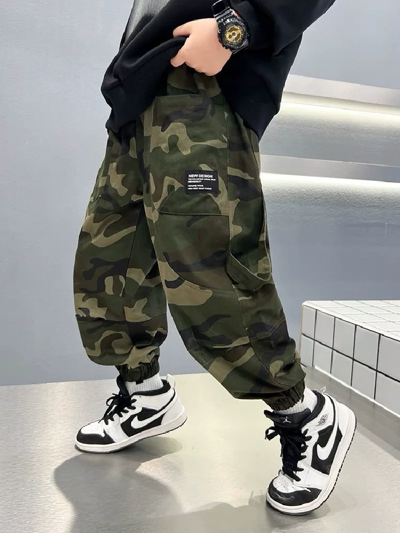 Boys Casual Cargo Pants Spring Autumn Big Kids Sport Long Pants Teenage Streetwear Baggy Trousers Children Fashion Joggers Pants