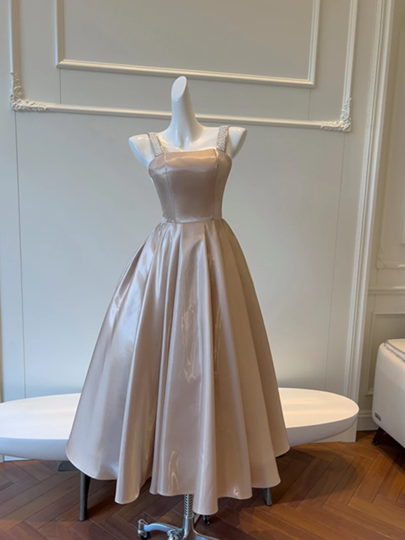 Retro Court Sle iny Satin Pearl Strap Princ Puffy Rock Taille Cinching Dr Ballkleid Dr Autumn Faion Damen Dr