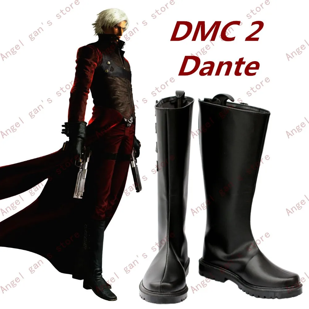 

Devilmaycry DMC 2 Dante Cosplay Costume Shoes Black Handmade Faux Leather Halloween Party Boots