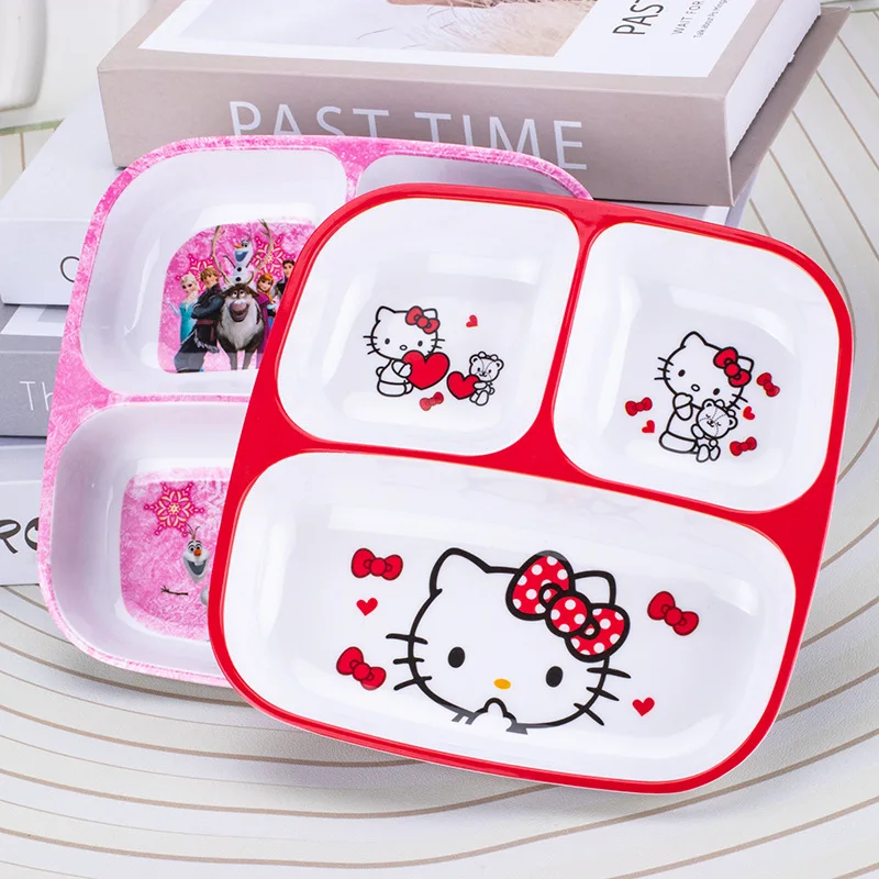 

New Sanrio Hello Kitty Dinner Plate Compartment Disney Children's Tableware Cute Cartoon Breakfast Plate Creative Food Plate