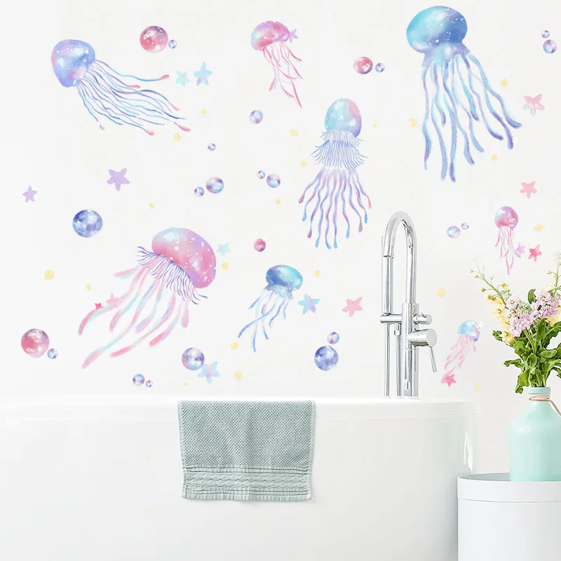 Jellyfish Vinyl Tile Child Wall Sticker For Baby Room Decoration Bathroom Accessories Adhesive Wallpaper  Wall Decor Room Decor