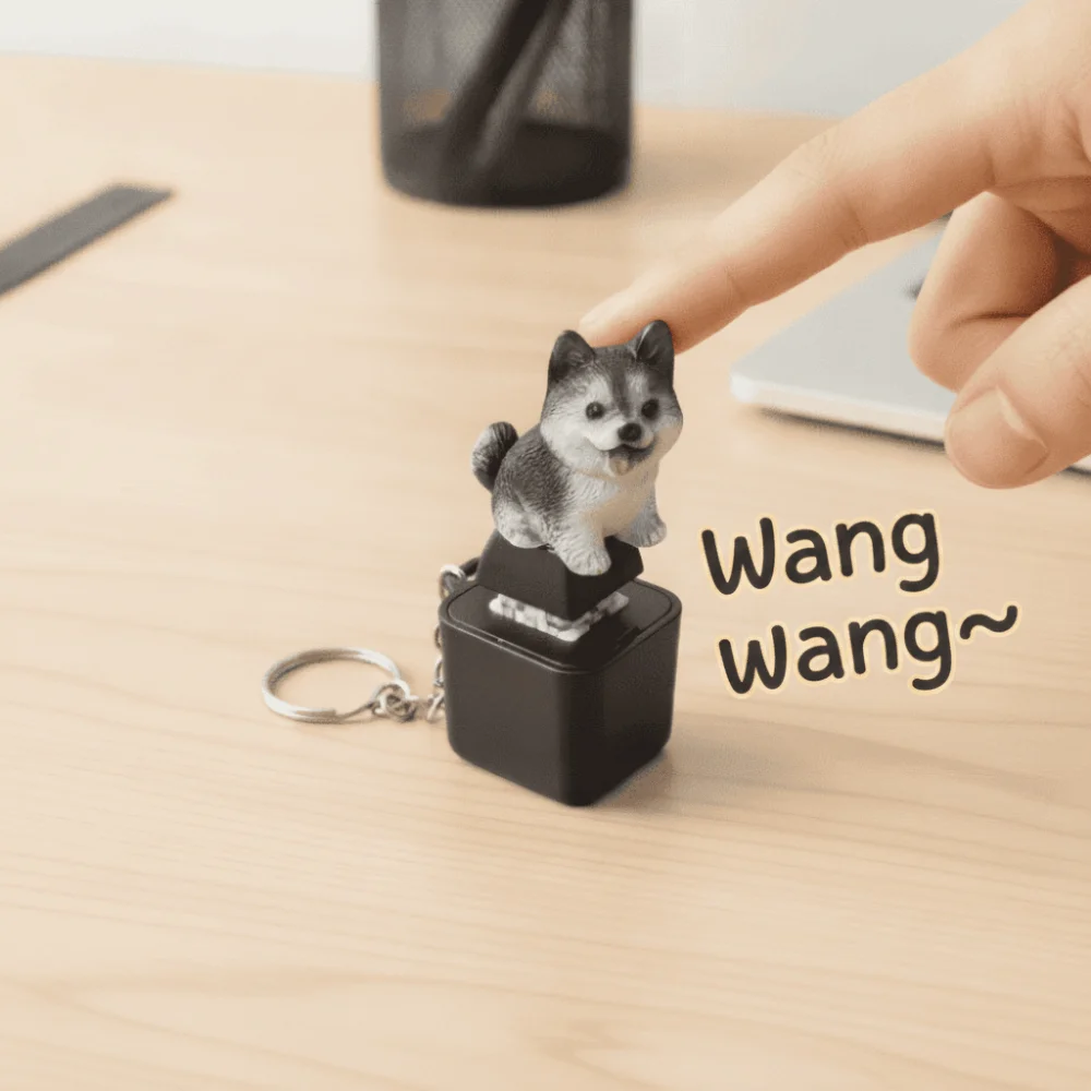 Rechargeable Fidget Button Key Chain Sounding Glowing Animal Keycap Cute-Animal Durable-ABS Sound Light Key Ring Backpack Decor