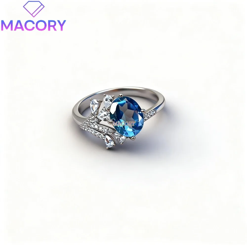 

Кольцо из стерлингового серебра S925 с натуральным топазом, роскошное, изысканное и очаровательное женское кольцо, подарок на День святого Валентина и годовщину.