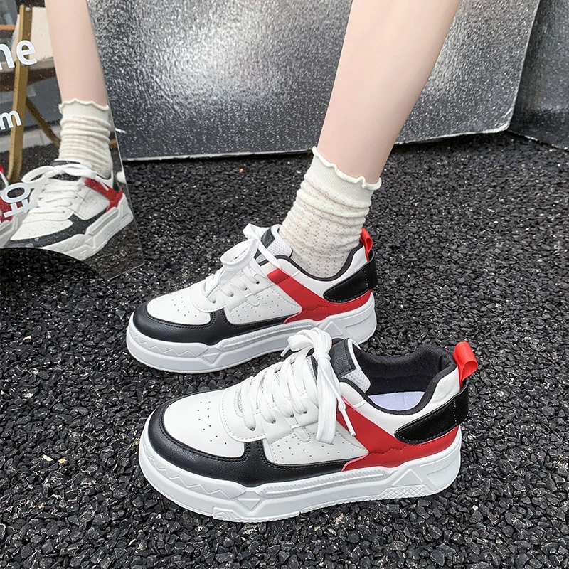 

Новинка 2023 года, осенняя женская обувь на толстой подошве, повседневные лоскутные кожаные кроссовки, повседневная вулканизированная обувь, женская обувь Chaussure Femme