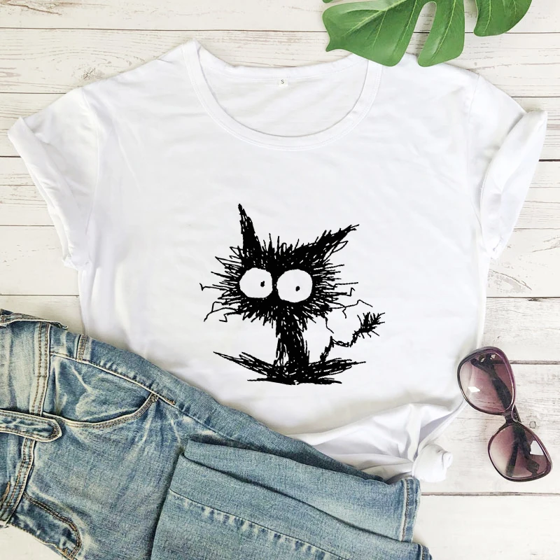 

black cat tshirt funny women hipster graphic tee shirt